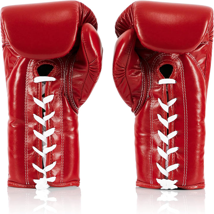 Fairtex Pro Leder-Wettkampfhandschuhe mit Schnürung, für Muay Thai und Boxen Rot 10 oz, Rot 10 oz