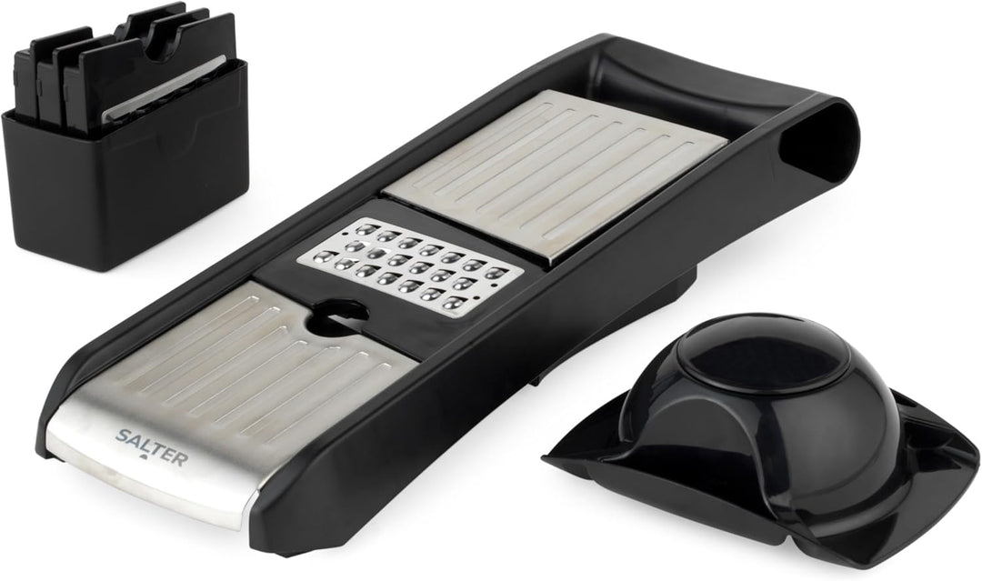Salter Expert Chef's Mandoline – 4 austauschbare Klingen, Edelstahl, 35x12x8,3 cm, einfach zu bedien