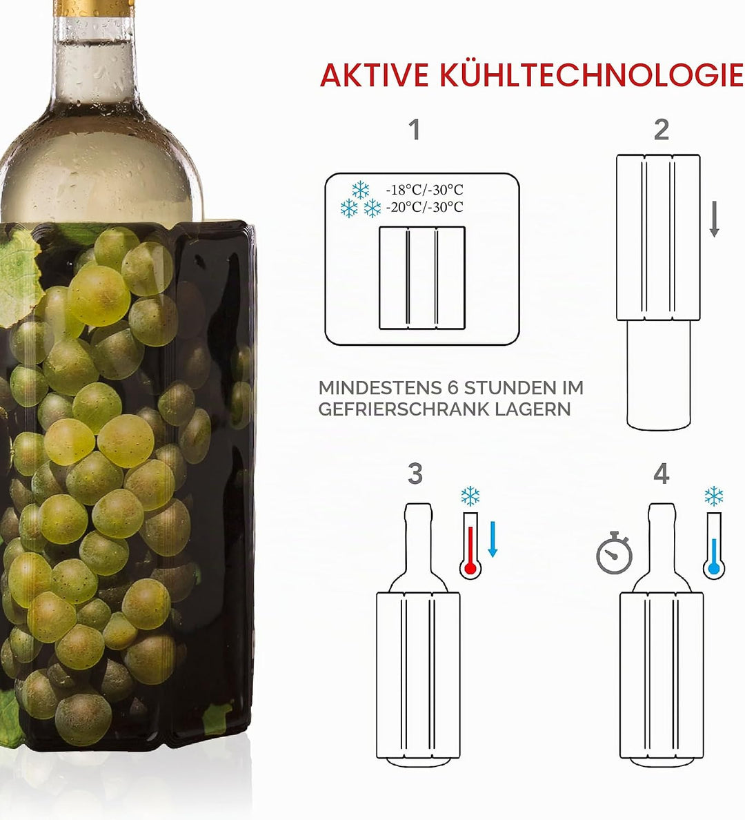 Vacu Vin Flexibler Weinkühler - Wiederverwendbar Weintrauben Design - Flaschenkühler Manschette für