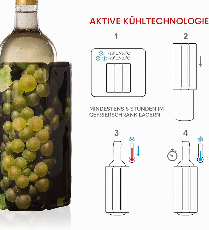 Vacu Vin Flexibler Weinkühler - Wiederverwendbar Weintrauben Design - Flaschenkühler Manschette für