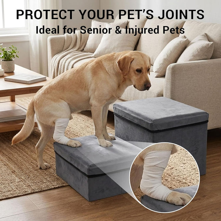 Hundetreppe mit Stauraum 2 Stufen Faltbar 60x40x30cm - Rutschfeste Haustiertreppe für Bett Und Sofa