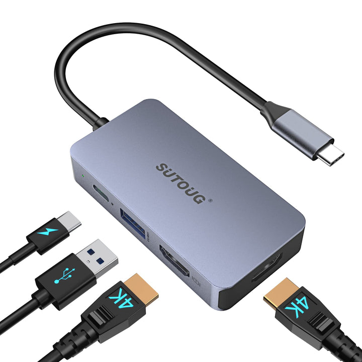 USB-C-Hub, SUTOUG-Dockingstation, 4-in-1-USB-C-Adapter mit zwei 4K-HDMI-Ports, 100-W-Power-Delivery-