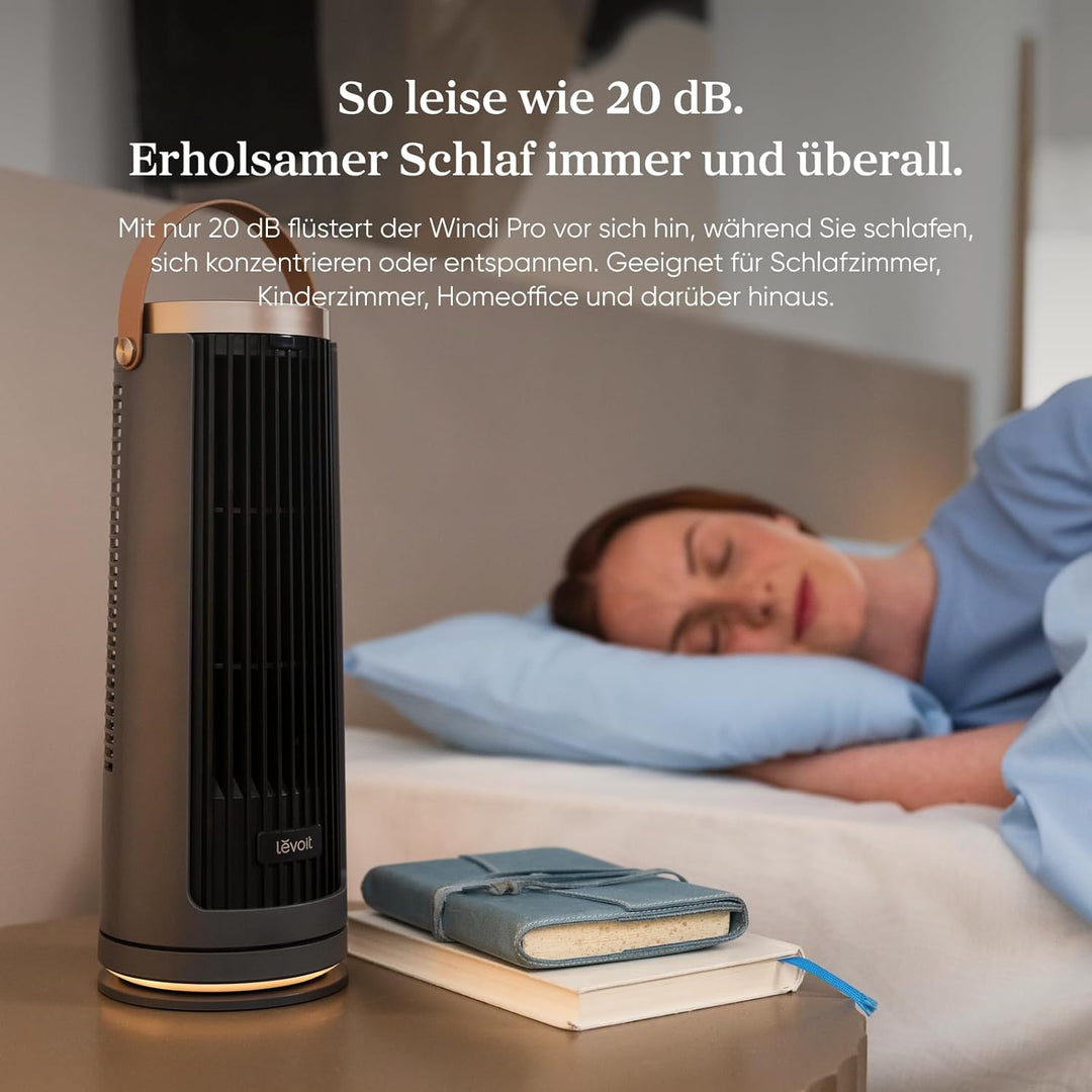 ‎Levoit Kompakt Turmventilator Akku DC Motor Indoor/Outdoor – alle Stufen leiser Ventilator, ab 20dB