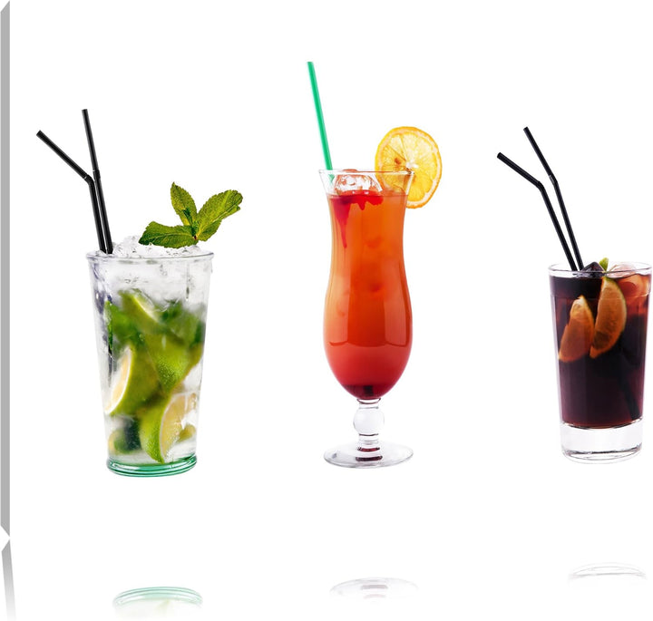 Pixxprint fruchtig frische Cocktails auf Leinwand, XXL riesige Bilder fertig gerahmt mit Keilrahmen,