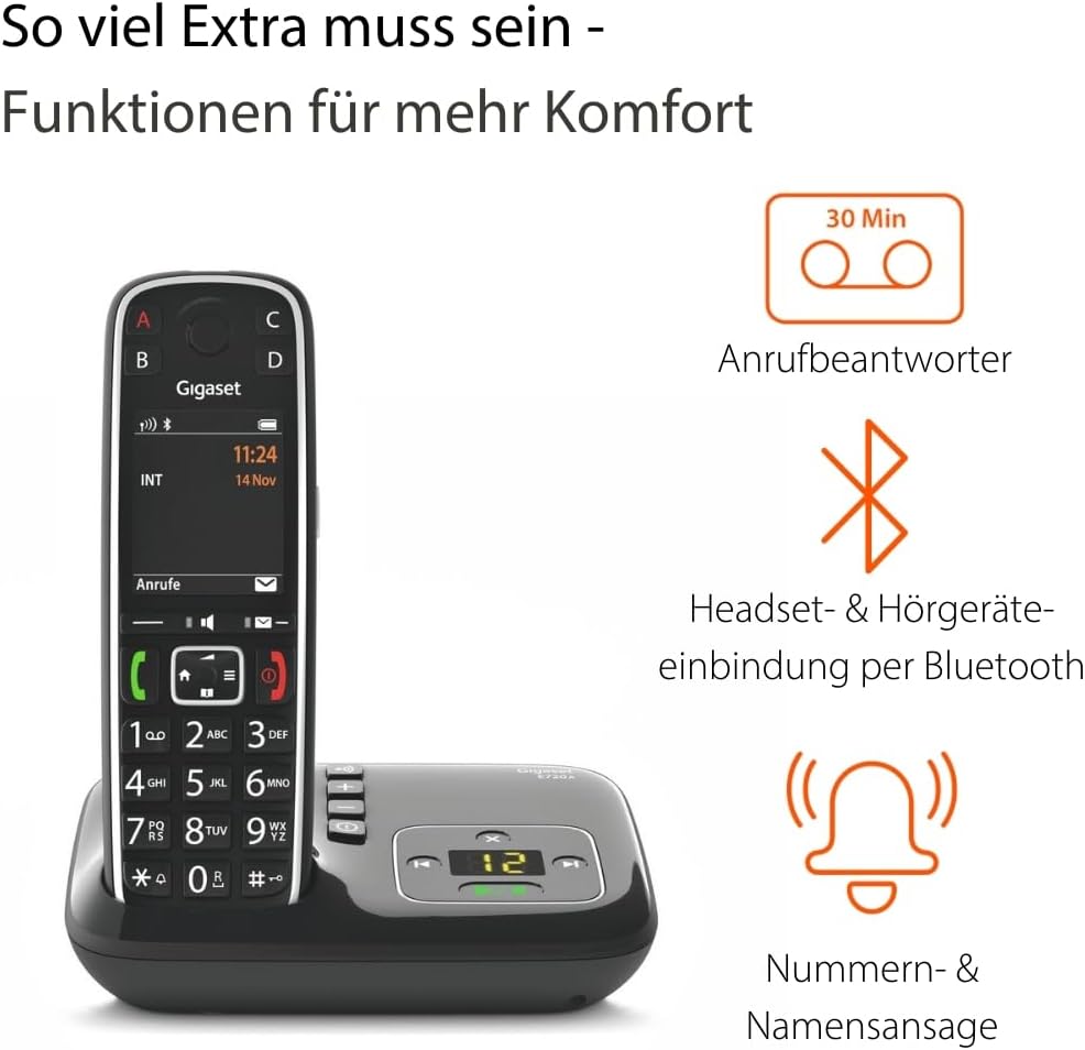 Gigaset E720A - Schnurloses Premium Senioren DECT-Telefon mit Anrufbeantworter - sprechende Wähltast