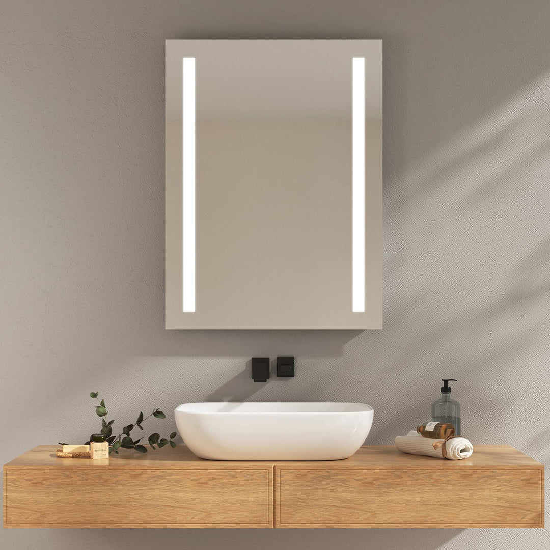 EMKE Spiegel mit Beleuchtung 60x80cm LED Badspiegel mit Beschlagfrei, 2 Lichtfarben und Taste, Badez