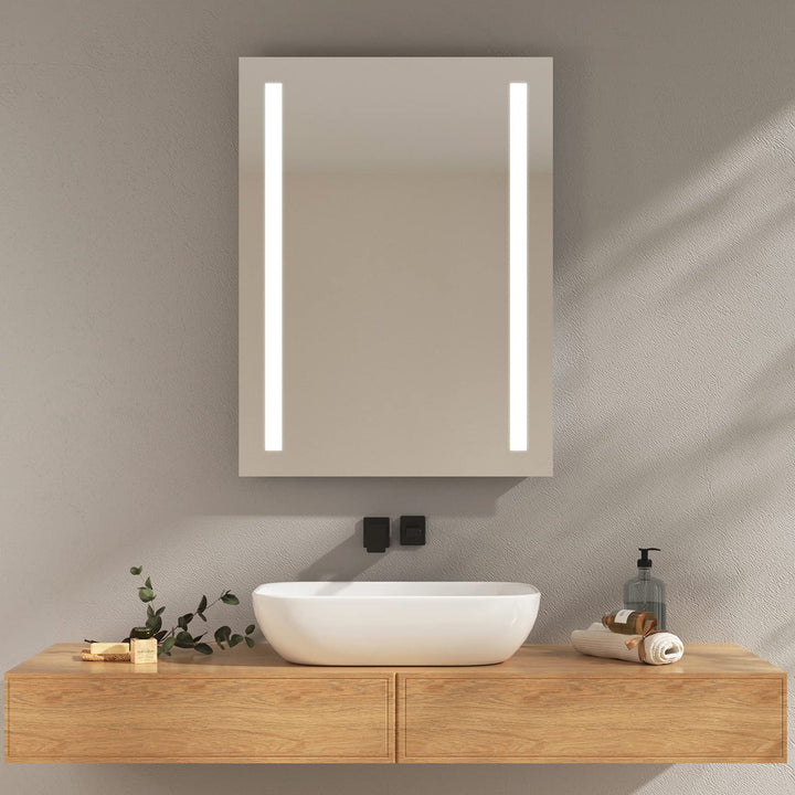 EMKE Spiegel mit Beleuchtung 60x80cm LED Badspiegel mit Beschlagfrei, 2 Lichtfarben und Taste, Badez