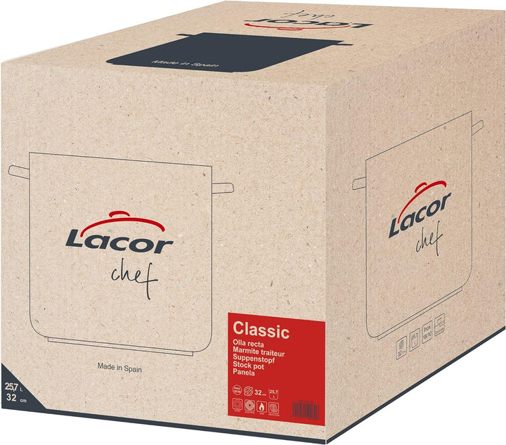 LACOR Hoher Kochtopf aus Edelstahl, mit Deckel, für alle Arten von Küchen geeignet, matte Oberfläche