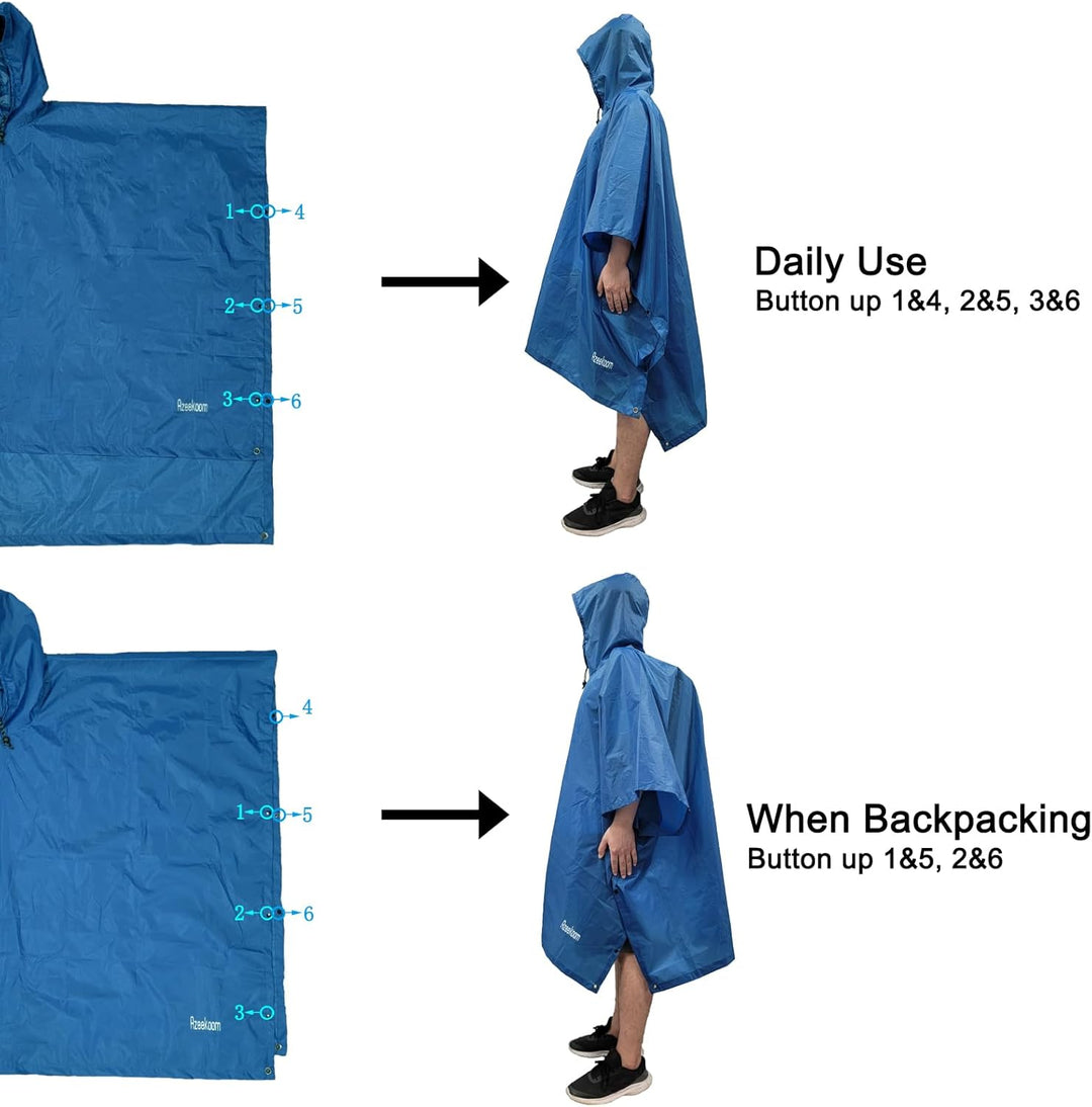 Azeekoom Regenjacke Regenponcho, Regenmantel Wasserdicht Unisex Camping Zelt Campingdecke 3 in 1 Mul