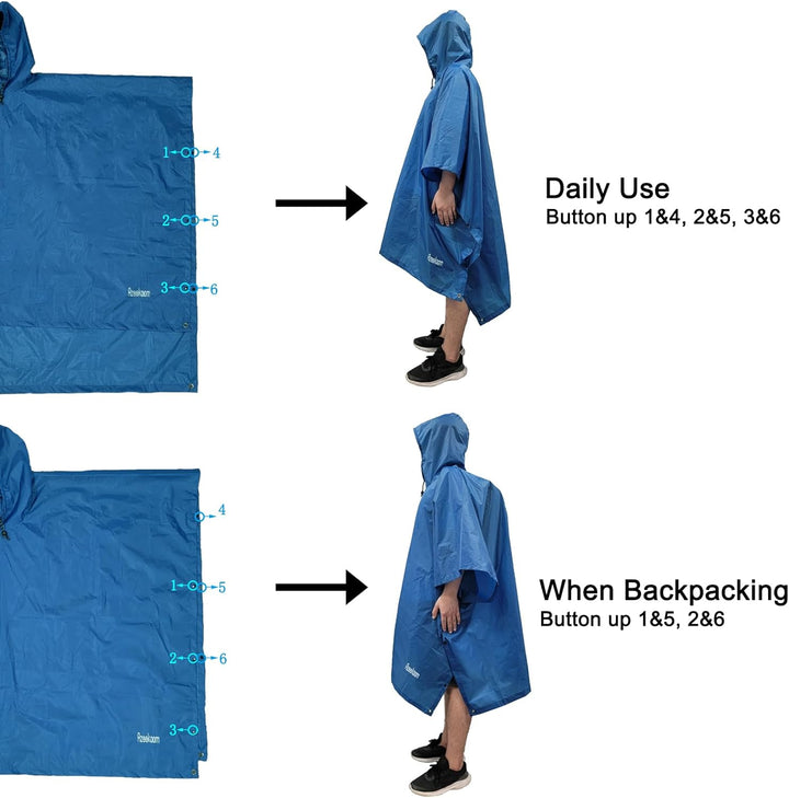 Azeekoom Regenjacke Regenponcho, Regenmantel Wasserdicht Unisex Camping Zelt Campingdecke 3 in 1 Mul