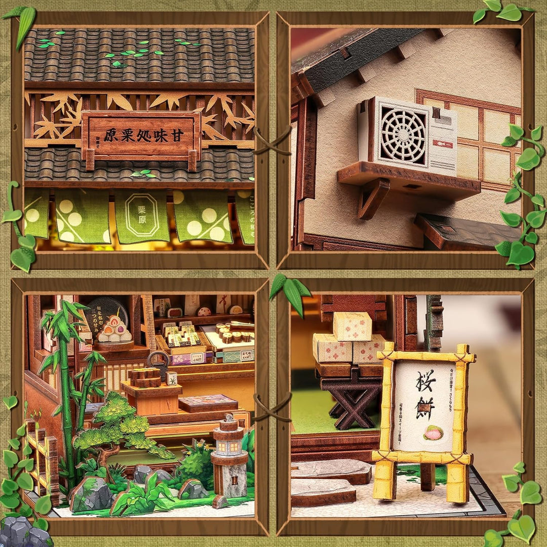 Fsolis Book Nook Japan Booknook Bausatz für Erwachsene, 3D-Holzpuzzles Buchecke, DIY-Miniaturhaus-Se