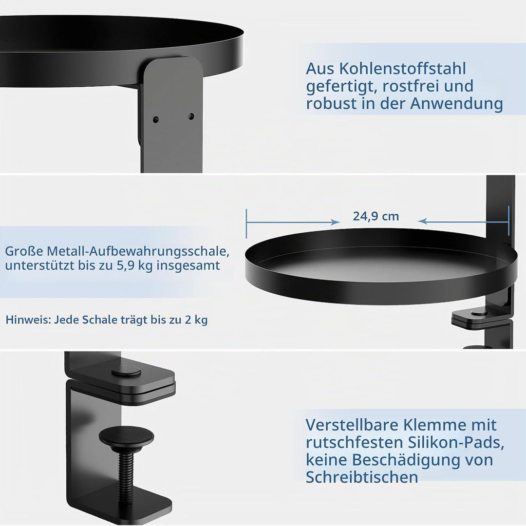 3 Stufen Clamp-On Schreibtisch Regalaufsatz mit Verstellbarem Ablagefach 360 Drehbar Unter Schreibti