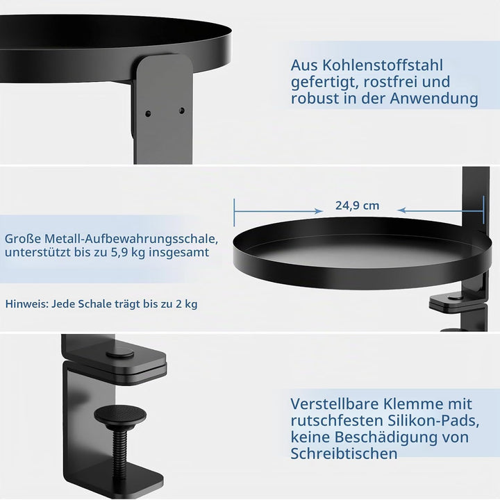 3 Stufen Clamp-On Schreibtisch Regalaufsatz mit Verstellbarem Ablagefach 360 Drehbar Unter Schreibti