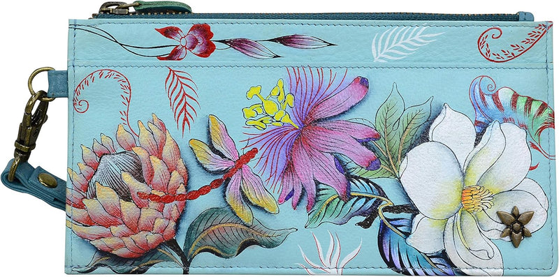Anuschka Handbemalte Organizer Clutch mit Handschlaufe aus echtem Leder RFID-Schutz Jardin Bleu, Jar