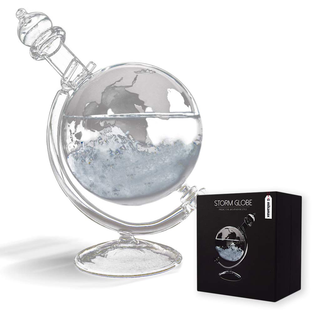 MikaMax - Storm Glass Globe - Wettervorhersage Globus - Wetterglas - Barometer - 19 x 15 x 10 cm - O