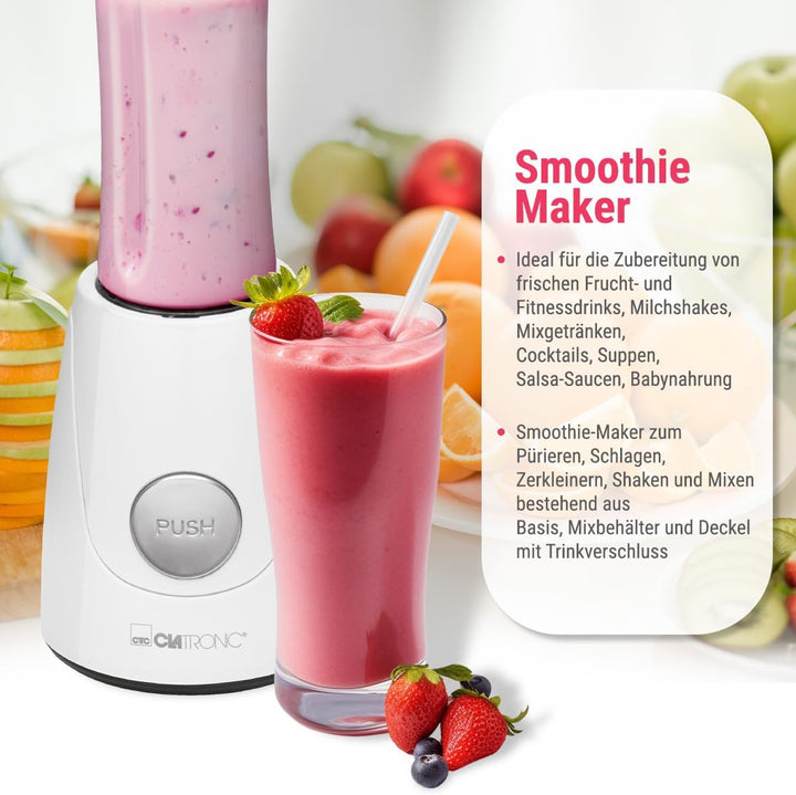 Clatronic® Smoothie Maker für Smoothies & Shakes | Mixbehälter als Trinkbecher zu verwenden | Shaker