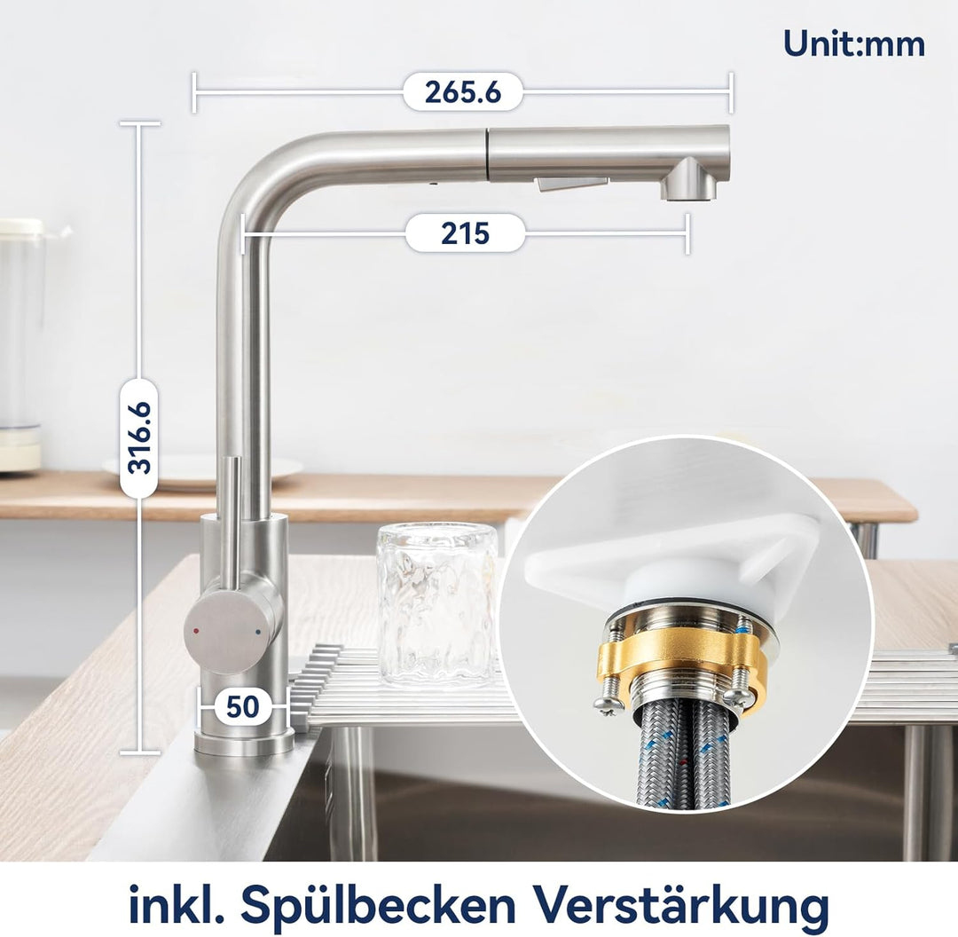 Lonheo Niederdruck Wasserhahn Küche Armatur, Niederdruck Küchenarmatur mit Brause Ausziehbar Mischba