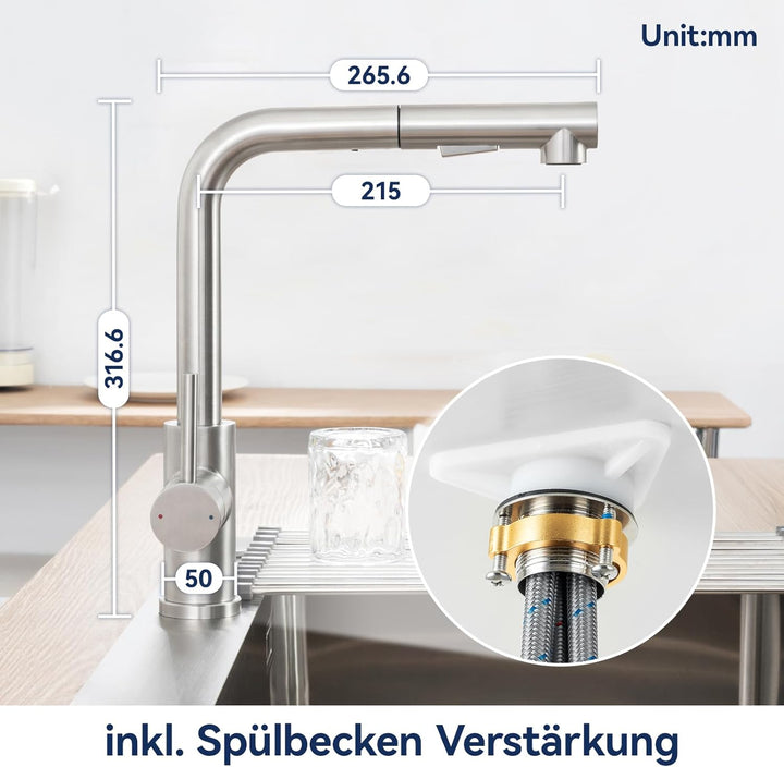 Lonheo Niederdruck Wasserhahn Küche Armatur, Niederdruck Küchenarmatur mit Brause Ausziehbar Mischba
