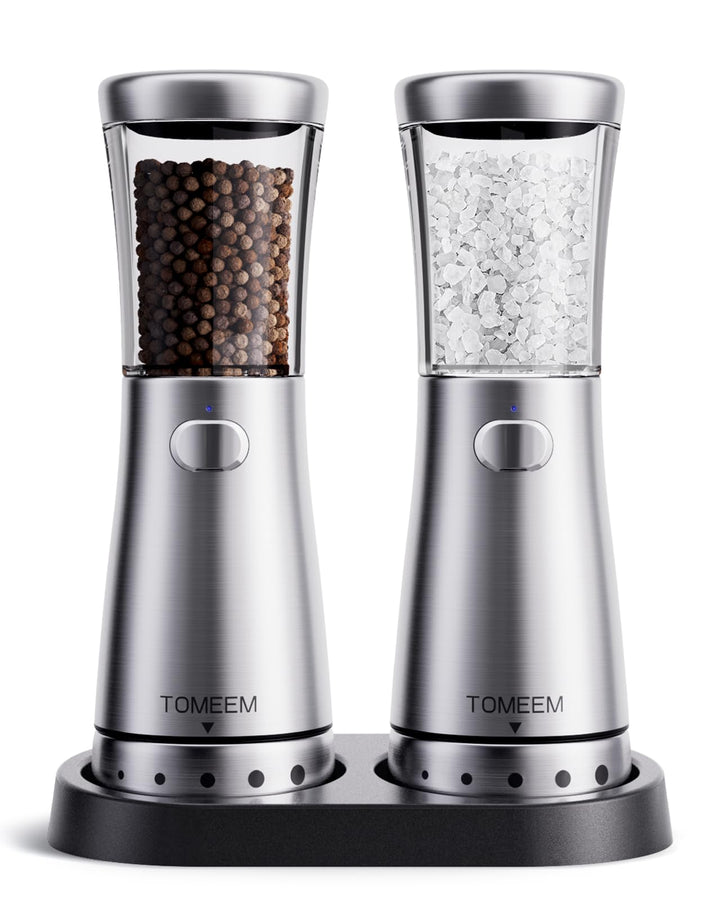 Salz und Pfeffermühlen elektrisch 2er Set aus Edelstahl (Wiederaufladbar, LED Beleuchtung, mit einst