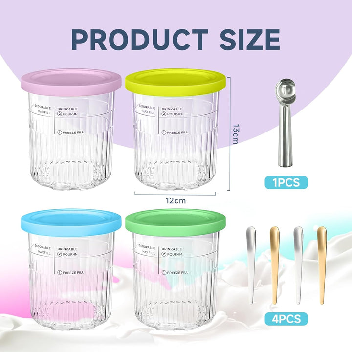 4 Stück Ersatz Behälter, 24 oz Auslaufsicher für Ninja CREAMi Deluxe NC500 NC501, mit Eisportioniere