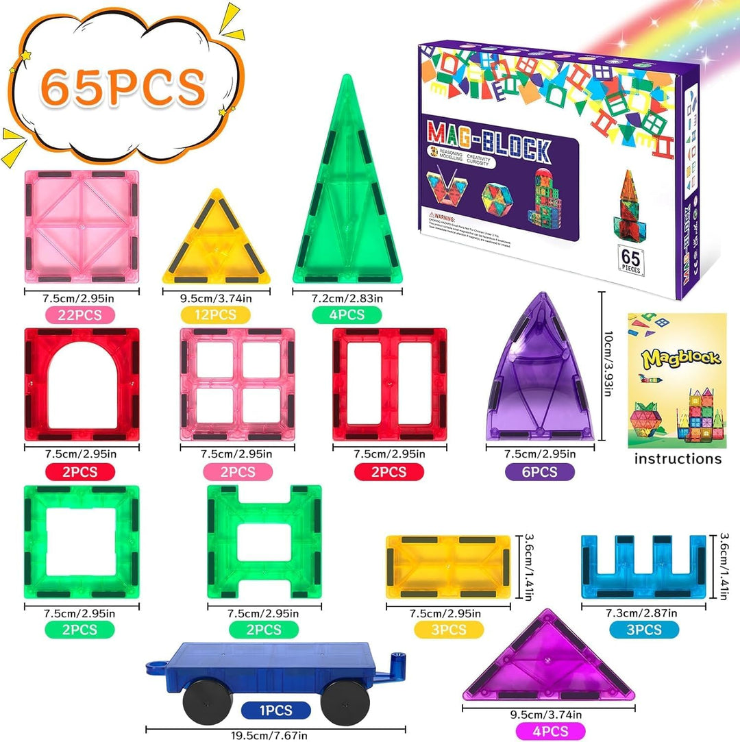 AQXONG 65Pcs Magnetische Bausteine Spielzeug, Magnetisches Bauspielzeug, Puzzle Baustein Spielzeug,