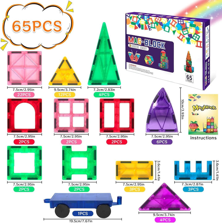 AQXONG 65Pcs Magnetische Bausteine Spielzeug, Magnetisches Bauspielzeug, Puzzle Baustein Spielzeug,