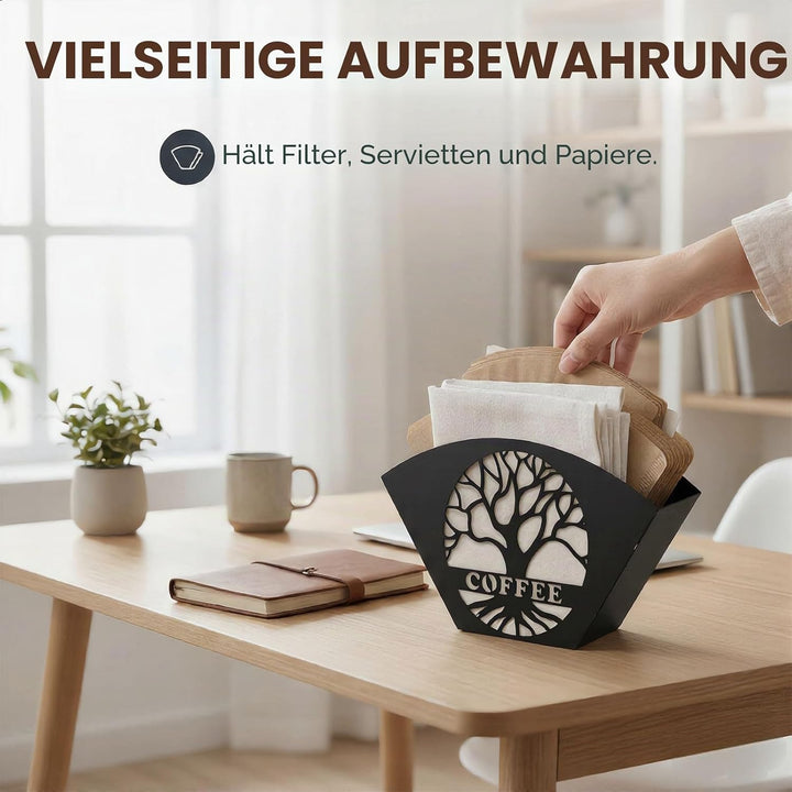 Kaffeefilterhalter, 18x11 cm Schwarzer Filtertütenhalter Eisen Schöner mit Baum des Lebens-Dekor V-f