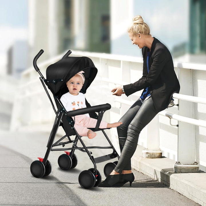 Kinderbuggy, Kinderwagen Zusammenklappbar, Reise-Kinderwagen mit Wattepads und Moskitonetzen (Schwar