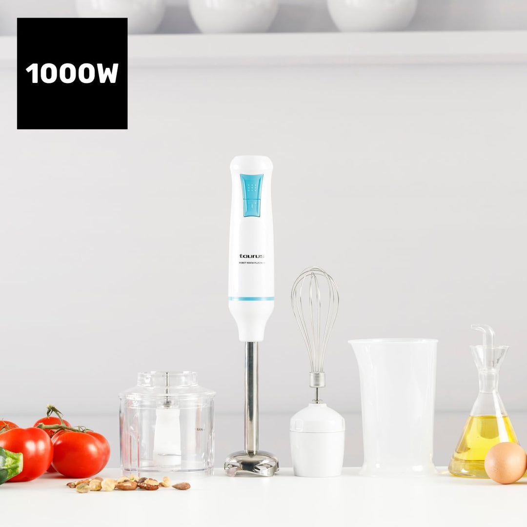 Taurus – Handmixer Robot 1000 Plus Edelstahl| 2 Geschwindigkeitsstufen + Turbo| Edelstahlklingen| Sp