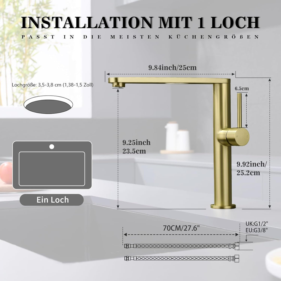 Tohlar Wasserhahn Küche, Spülbeckenarmatur, Einhebel Küchenarmatur aus Edelstahl 360° schwenkbarer A