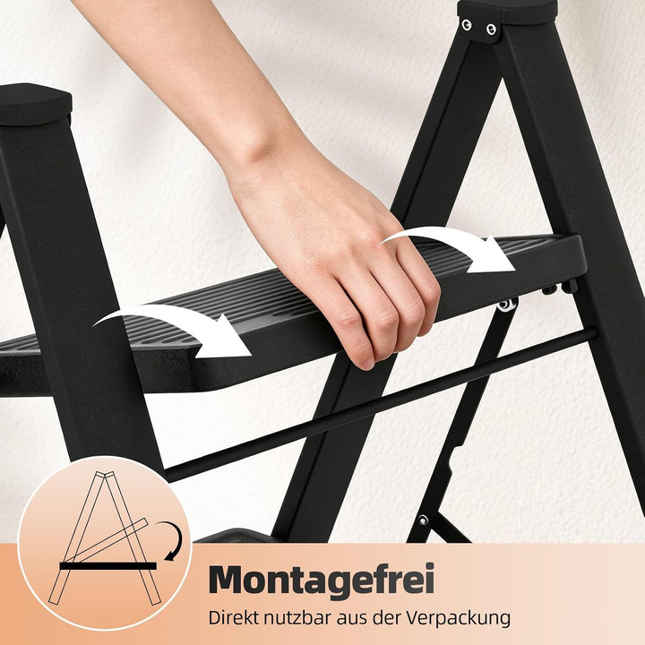 KINGRACK Trittleiter 2 Stufen Klappbar, Tritthocker Leicht Platzsparend | Klapptritt mit Rutschfeste