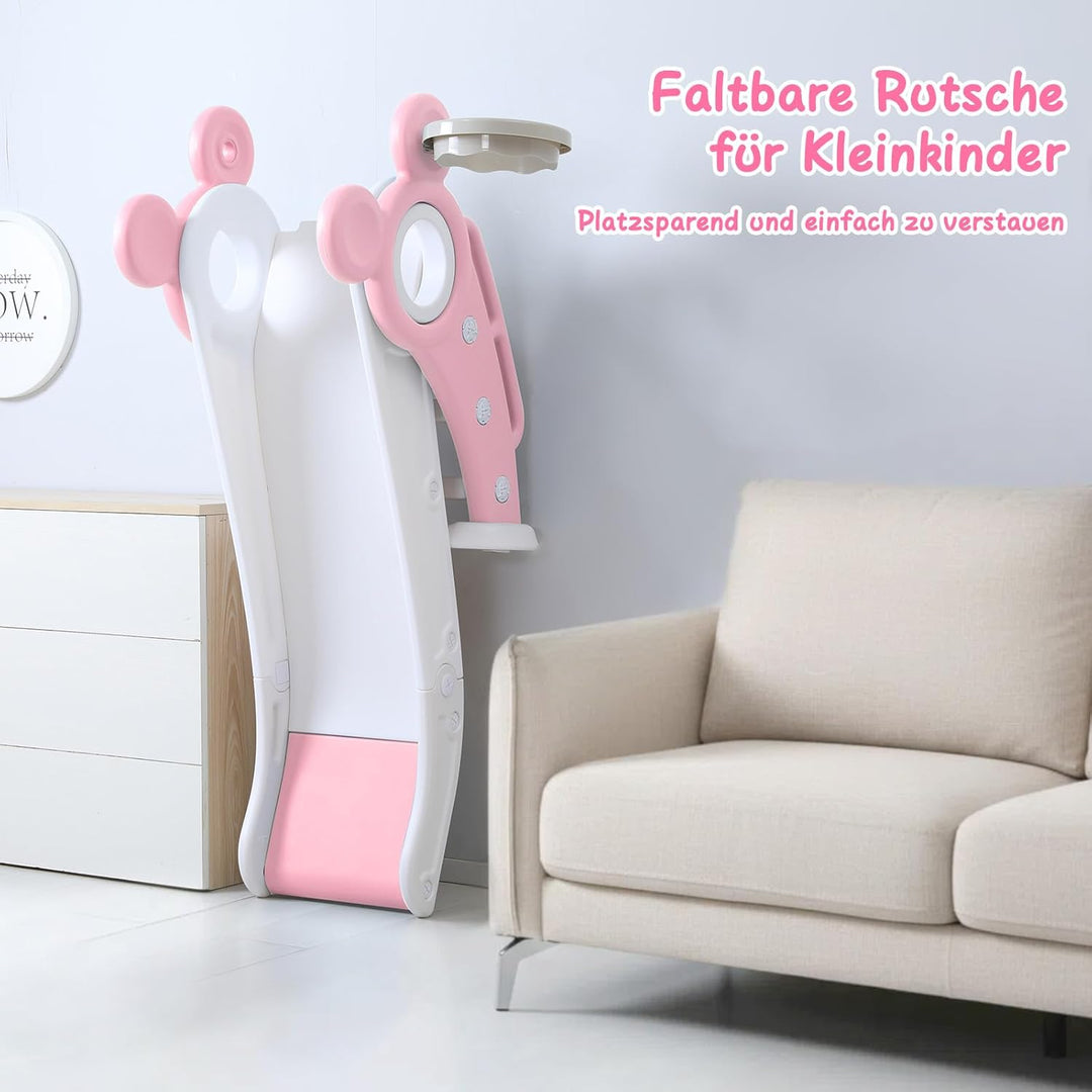 YOLEO Rutsche, Kinder Fun-Slide mit Basketballkorb, Faltbar Kinderrutsche, Gartenrutsche Kleinkinder