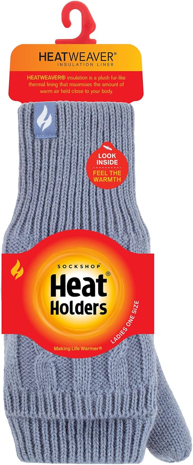 HEAT HOLDERS Fingerlose Damen-Thermo-Konverter-Handschuhe mit Zopfmuster, 2,3 Tog Dusky Blau, Dusky