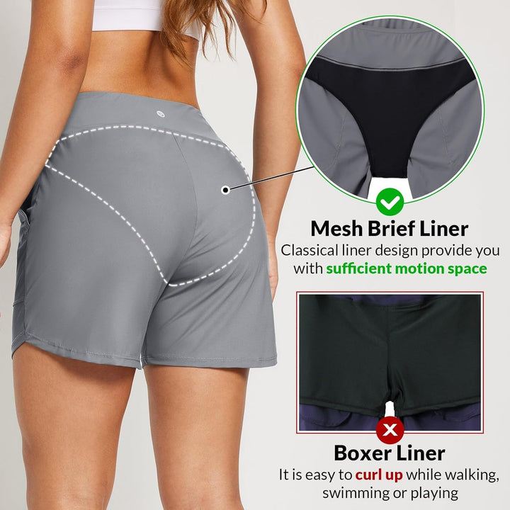 baleaf Damen Badeshorts Bauchkontrolle UPF50+ Badehose Schnell Trocknend Schwimmhose Hohe Taille Boa