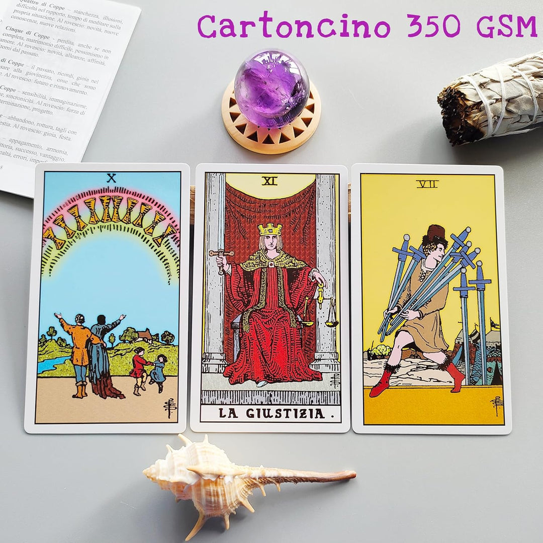 Klassisches Tarotdeck mit 78 Karten für Anfänger mit Leitfaden auf Italienisch.