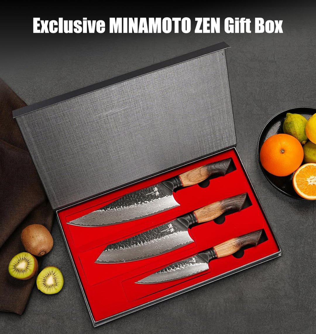 Okami Damastmesser Set (3-teilig) – Echter 67-Lagen-Damaststahl aus VG10 – Japanische Premium-Schmie