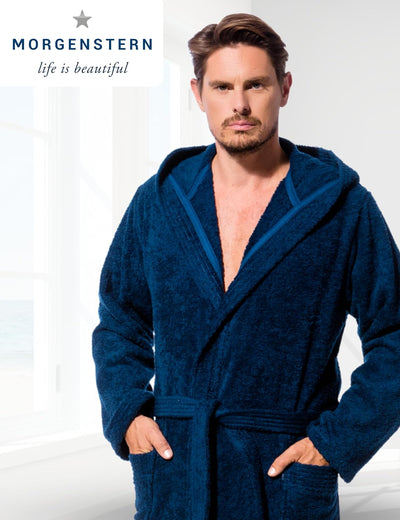 Morgenstern Bademantel Herren Kapuze Frottee 100% Baumwolle Lang Cadiz Salamanca M Marine, M Marine
