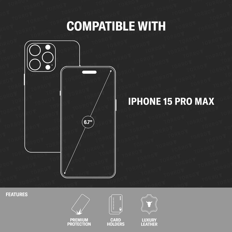 TORRO Klapphulle kompatibel mit iPhone 15 Pro Max – Premium Leder Hulle mit Kartenfächern (kompatibe