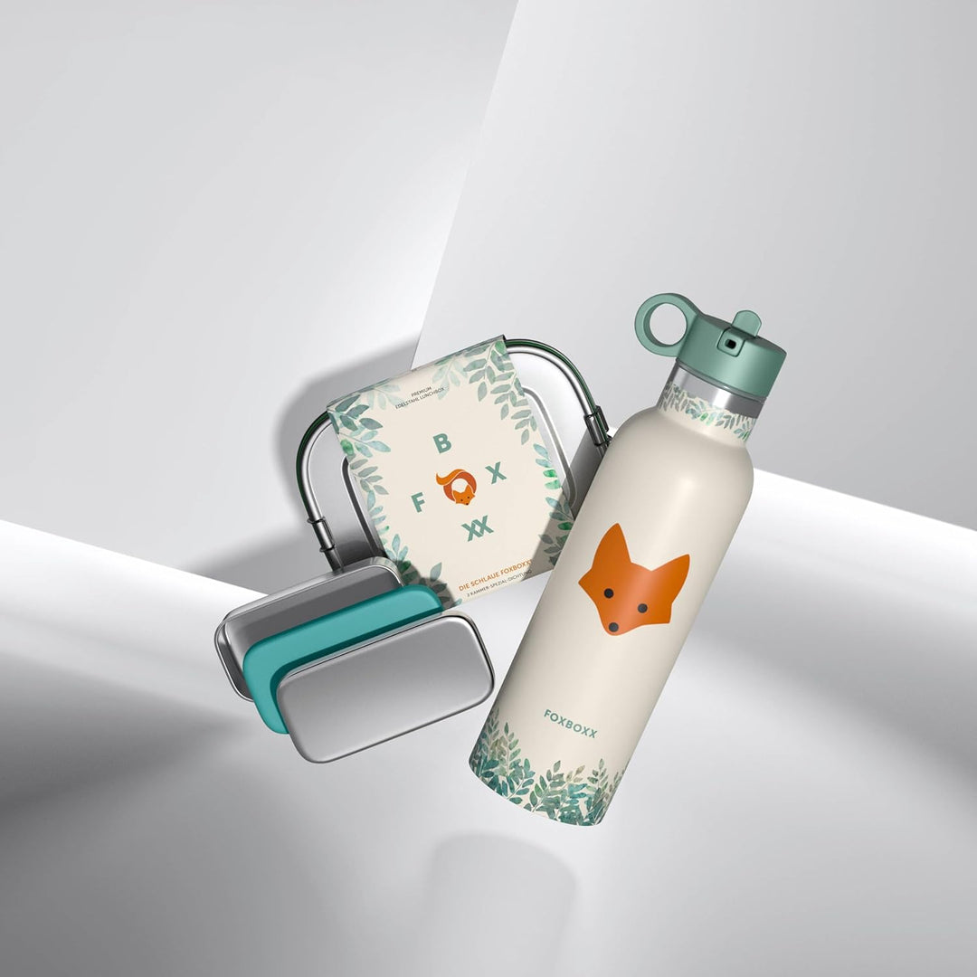 FOXBOXX Edelstahl Brotdose Premium | Multi 1550ml DOPPELDECKER | 2 Ebenen + 1 Trenner + 150ml MiniBo