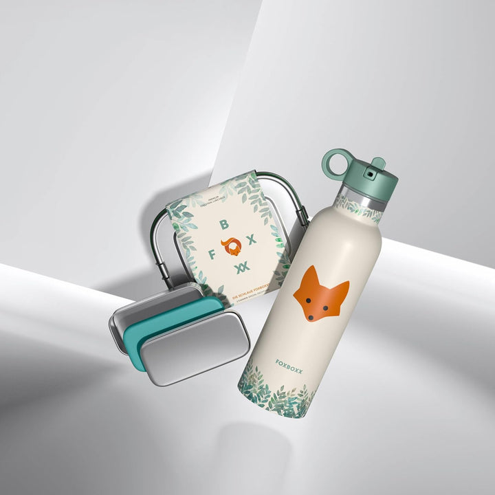 FOXBOXX Edelstahl Brotdose Premium | Multi 1550ml DOPPELDECKER | 2 Ebenen + 1 Trenner + 150ml MiniBo