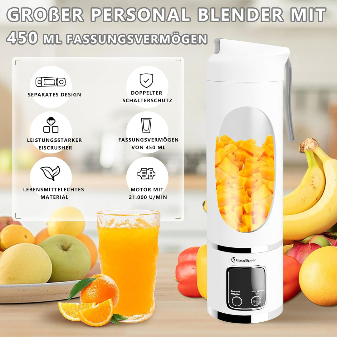 EasySpeed Tragbarer Mixer, 450 ml Persönlicher Mini-Mixer, 1200 mAh Elektrisch Typ C über USB, 10 Ed
