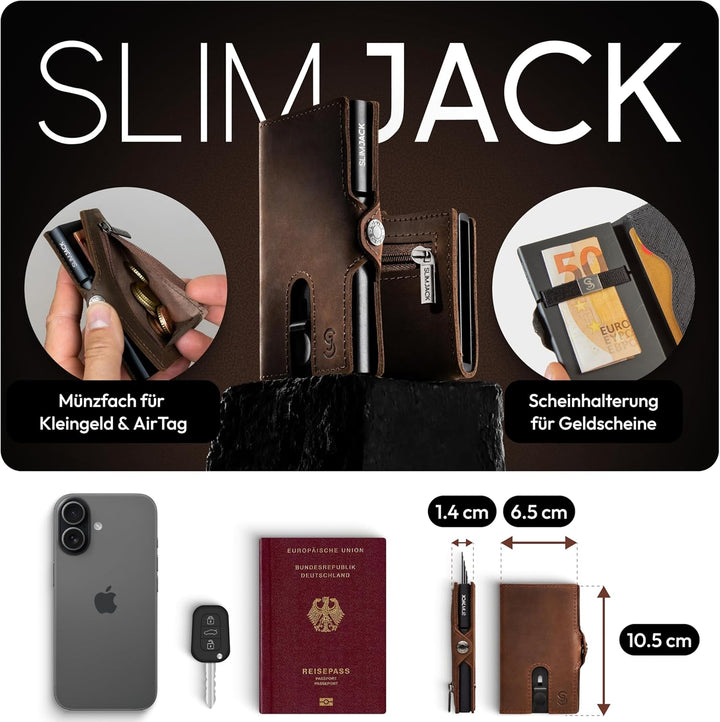 SlimJack® Wallet mit Münzfach - Jackster Wallet - Kreditkartenetui mit RFID-Schutz - Geldbeutel für