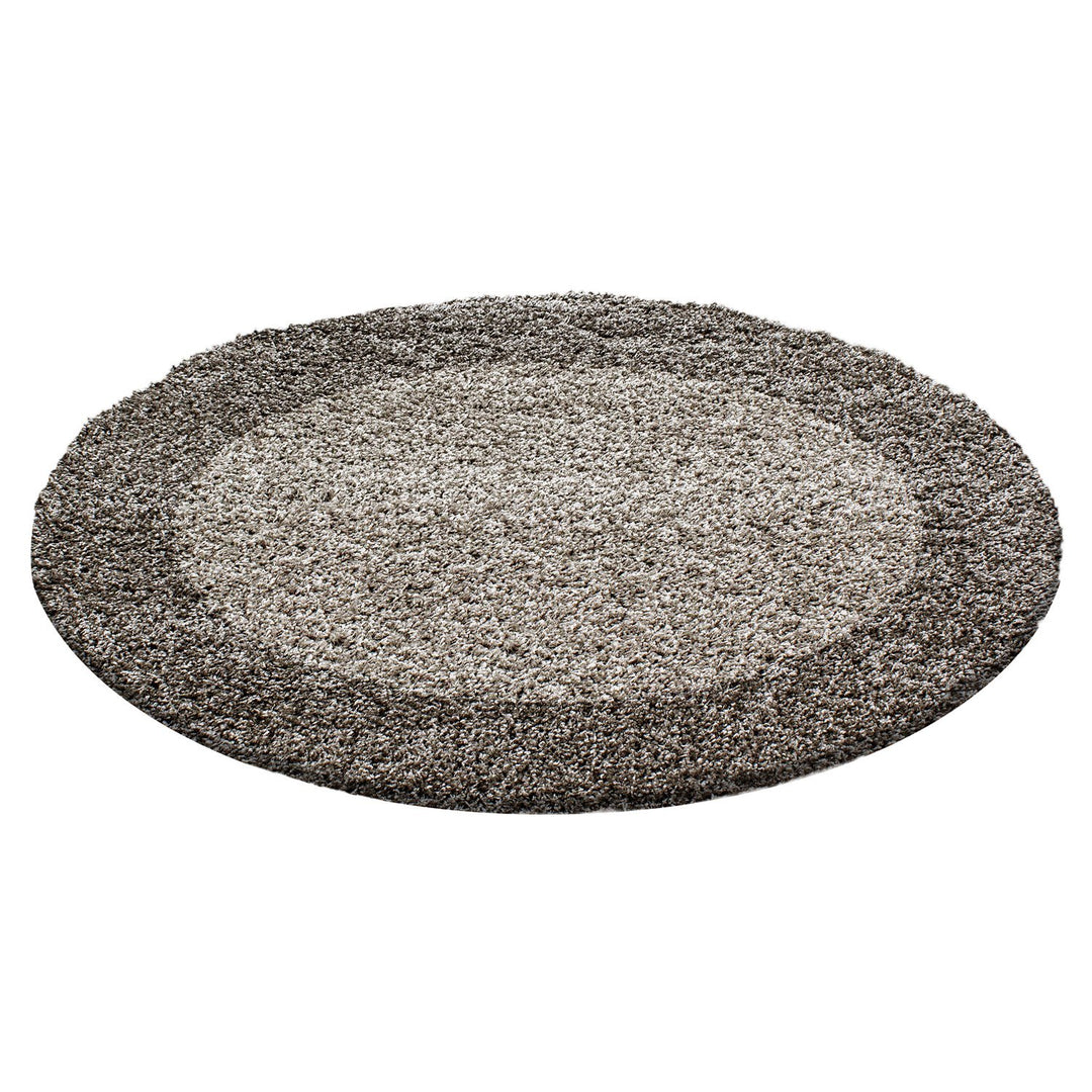 Carpettex Hochflor Teppich Wohnzimmer Shaggy Flokati Teppich Modern Bordüre Design 120 cm Rund Taupe