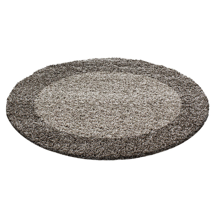Carpettex Hochflor Teppich Wohnzimmer Shaggy Flokati Teppich Modern Bordüre Design 120 cm Rund Taupe