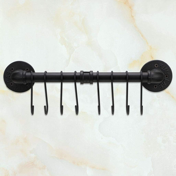 BTSKY 40 cm industrielles Rohrpfannenregal mit 8 Haken – Wandmontage, Küchenutensilien, Kochgeschirr