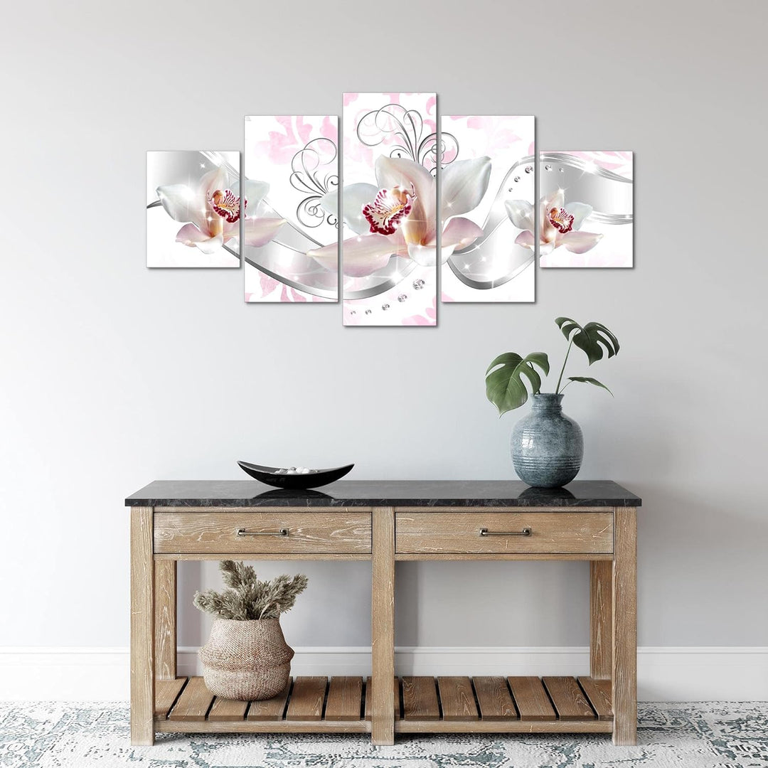 Runa Art Wandbilder Blumen Orchidee 5 Teilig Bild auf Vlies Leinwand Deko Wohnzimmer Blumenmotiv Gra