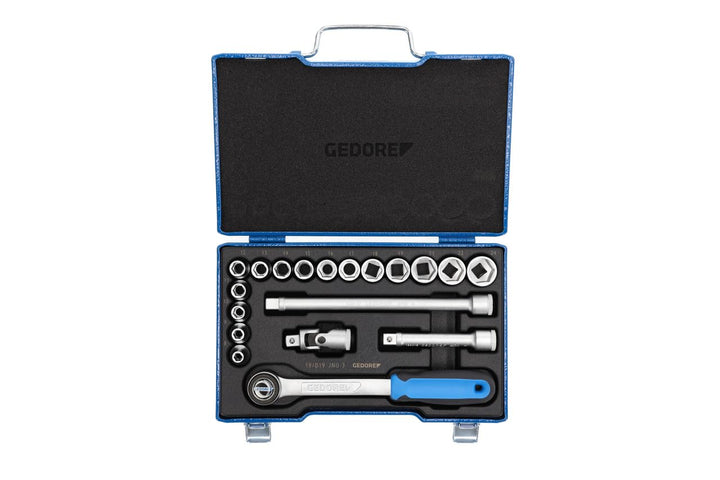 GEDORE Steckschlüsselsatz, Set 19-teilig, 6-kant, 1/2 Zoll, 8-24mm, Werkzeug, Nüsse Knarre, für KFZ,