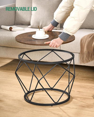 Hzuaneri Couchtisch rund, 2er Set Beistelltische, Beistelltisch-Set mit Metallrahmen, Kleiner Beiste