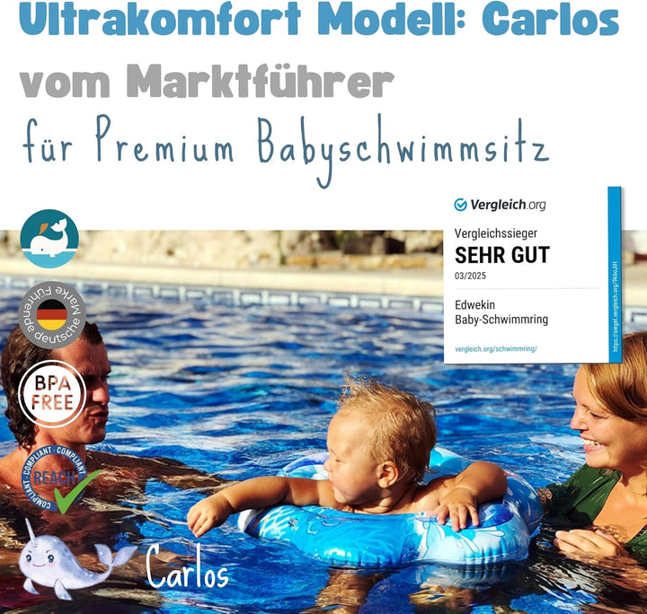 EDWEKIN® Baby Schwimmring, Schwimmhilfe Narwal, Schwimmsitz Kleinkinder, Baby Float, ab 6 Monate bis