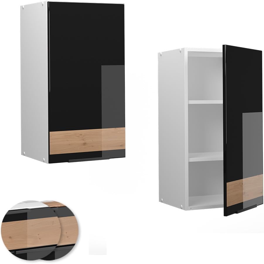 Vicco Hängeschrank Fame-Line, Schwarz-Eiche Hochglanz/Weiss, 40 cm Schwarz Eiche Hochglanz Hängeschr